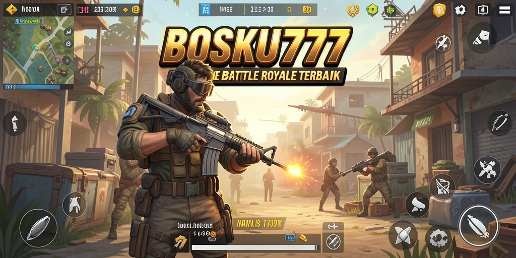Screenshot utama BOSKU777 menampilkan aksi intense dalam permainan Battle Royale.