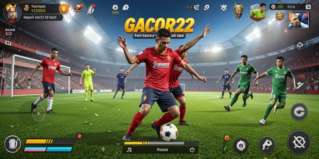 Tampilan gameplay GACOR22 yang penuh aksi dan strategi olahraga.