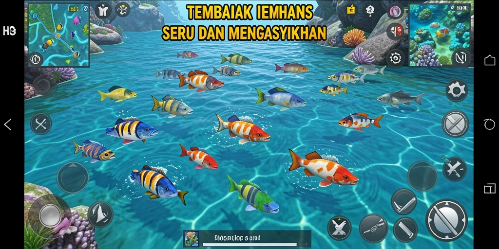 Screenshot permainan H03 dengan aksi menembak ikan yang seru.