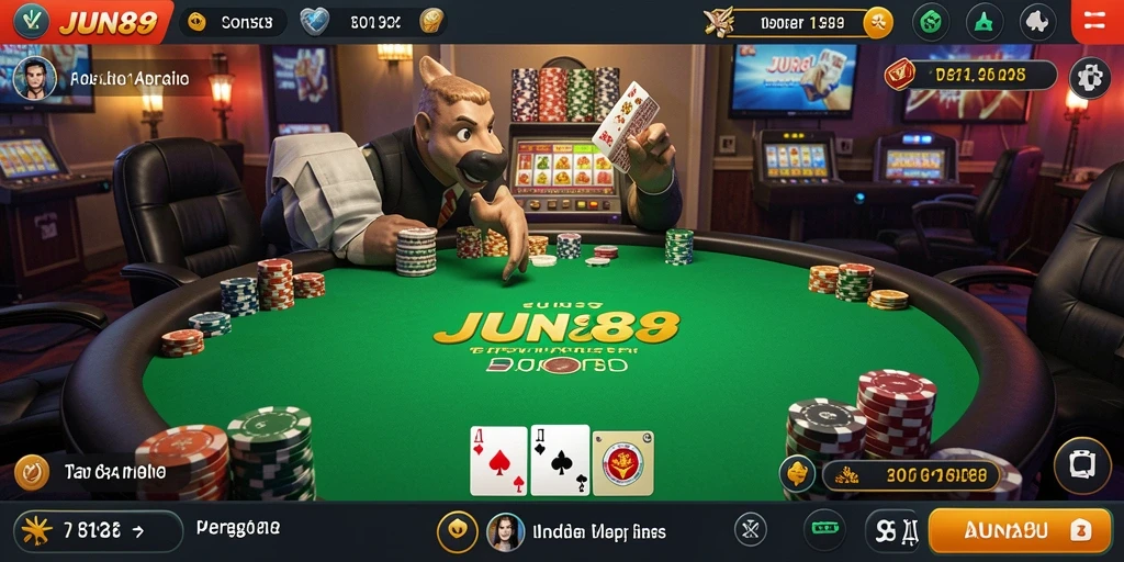 Screenshot gameplay JUN88 menampilkan aksi poker yang mendebarkan.