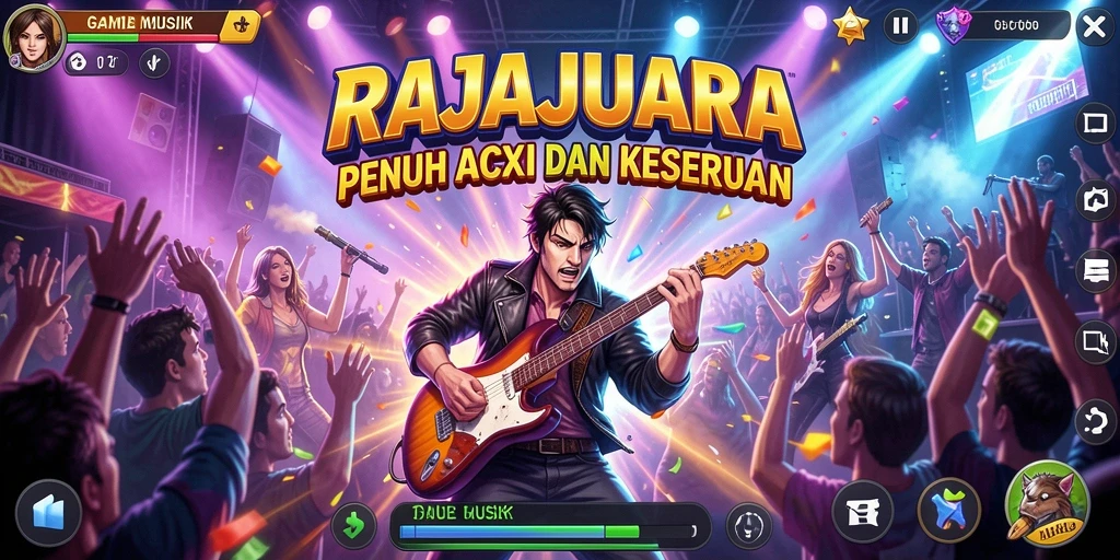 Screenshot RAJAJUARA menunjukkan gameplay musik yang mengasyikkan.