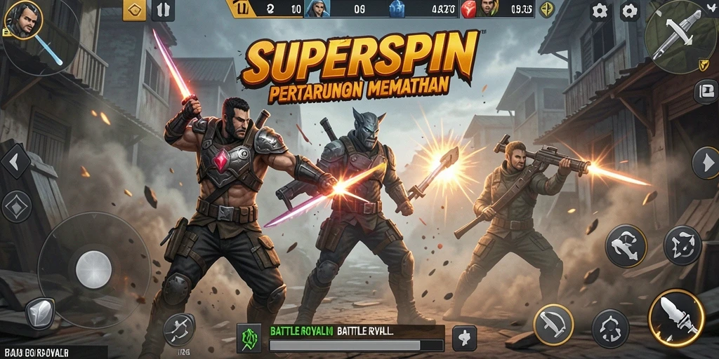 Tangkapan layar SUPERSPIN menampilkan aksi mendebarkan di Battle Royale.